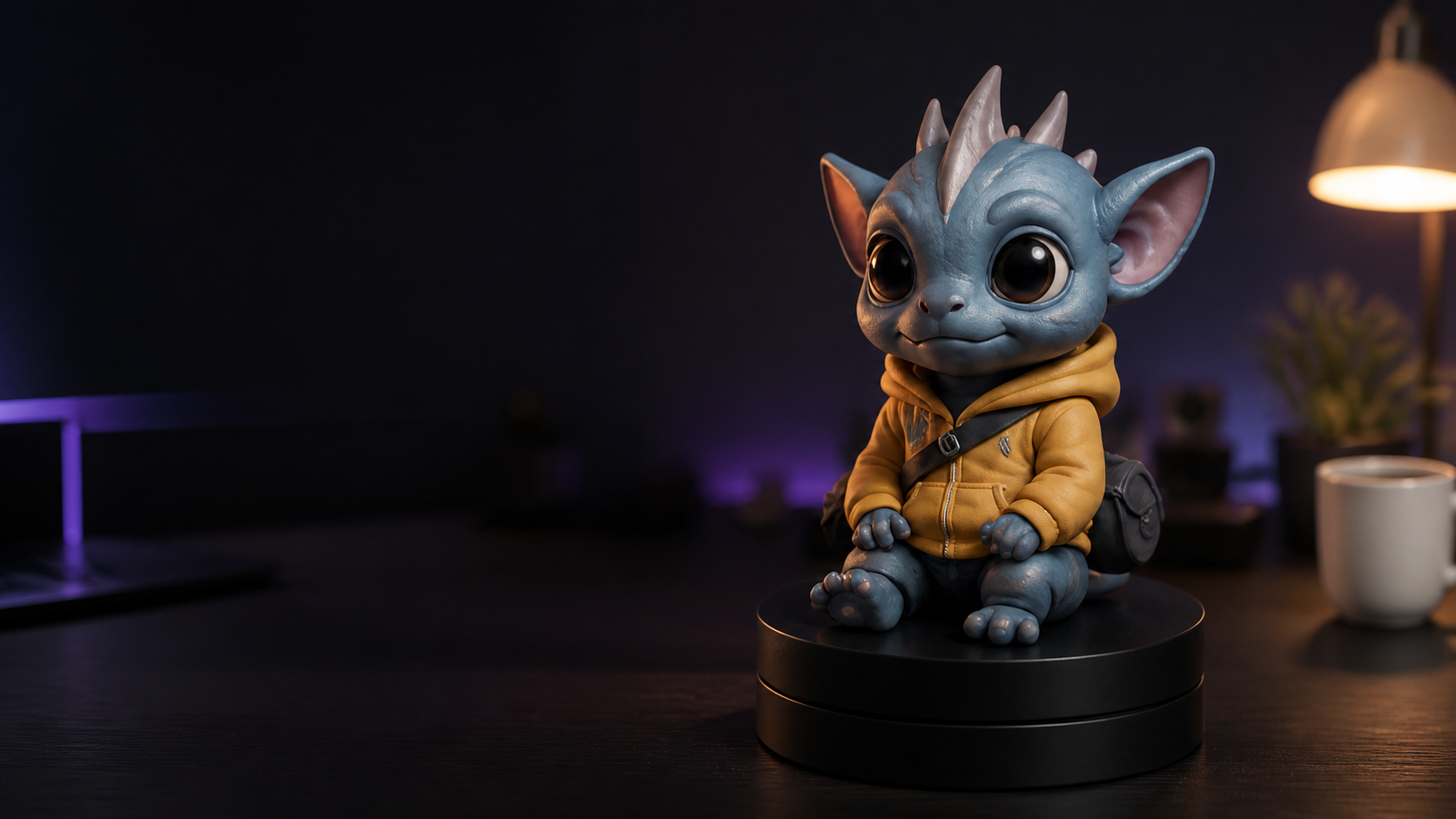 Blue dragon Wisad character on a desk